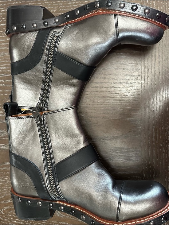 Coach Metallic Silver & Black Studded Ankle Booties - Picture 3 of 4